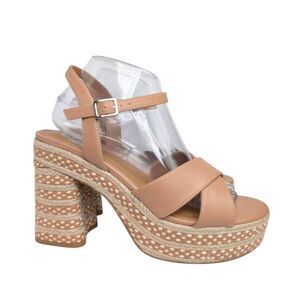 DV Dolce Vita Wilsun cafe tan espadrille woven platform block heels womens 9.5